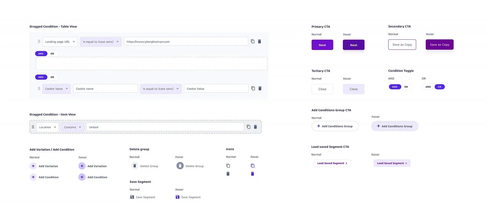 Design system components for the A/B testing module