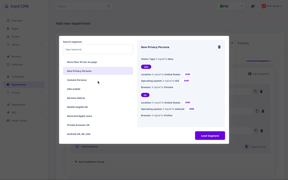 Saved segments library